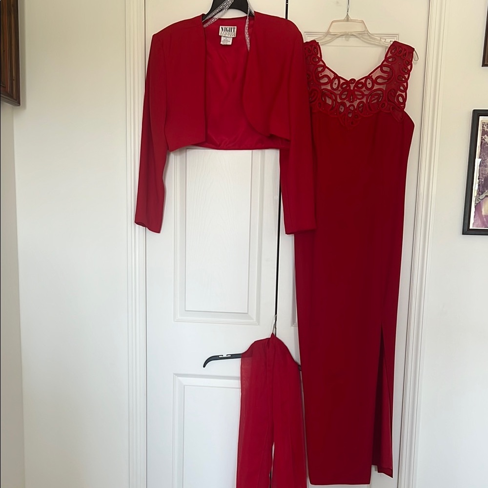 Vintage 1990s Elegant Red Evening Gown with Jacket